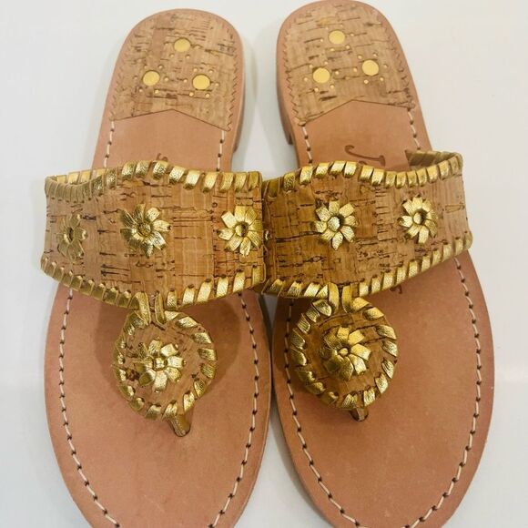 Jack Rogers Gold Tan Sandals with Medallion Design - Picture 1 of 5